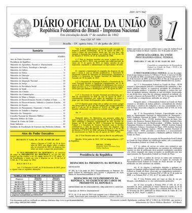 Edi&ccedil;&atilde;o do DOU com o Decreto 8.466/2015