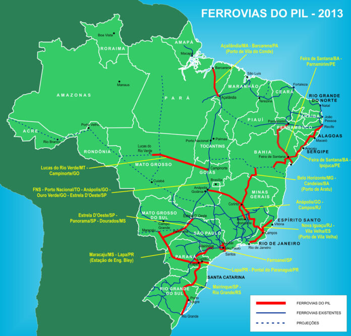 Mapa de ferrovias do PIL em 2013