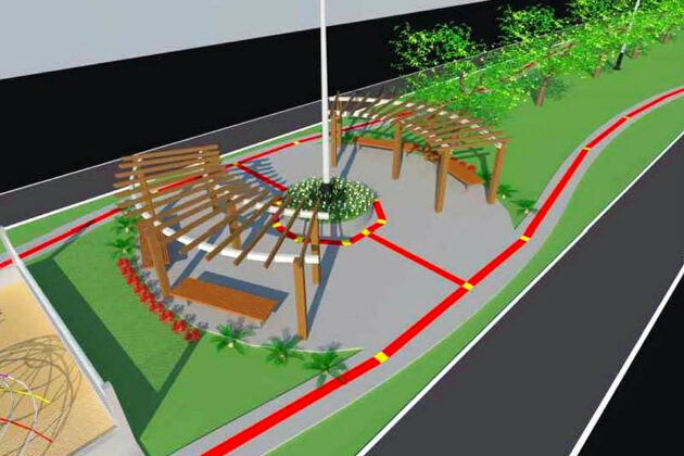 Projeto da praça incorporada ao portal de entrada da cidade