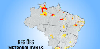 Mapa das regiões metropolitanas no Brasil