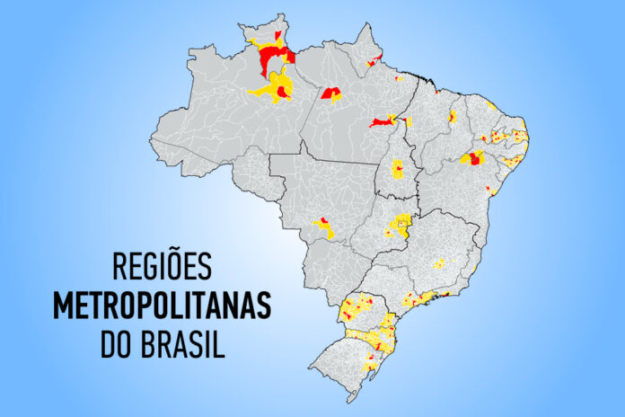 Mapa das regiões metropolitanas no Brasil