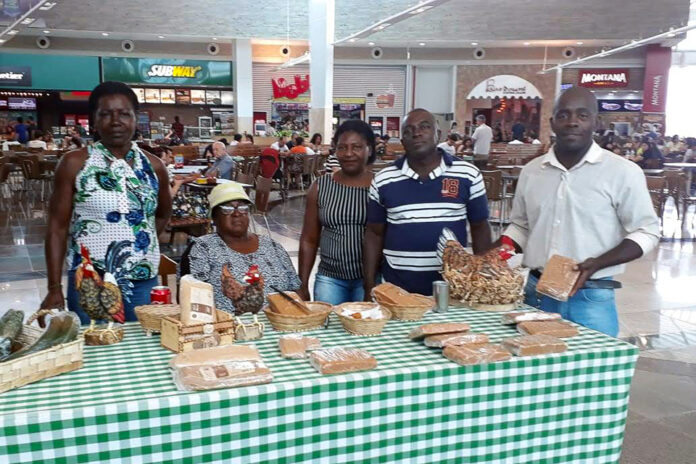 Representantes de Furnas do Dionísio participando da feira da agricultura familiar no Bosque dos Ipês