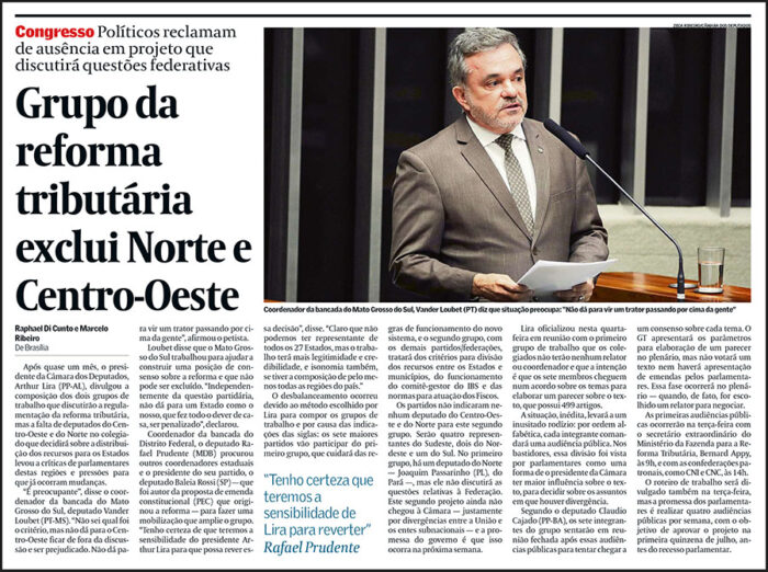 Vander critica exclusão do Centro-Oeste em grupos da Reforma Tributária