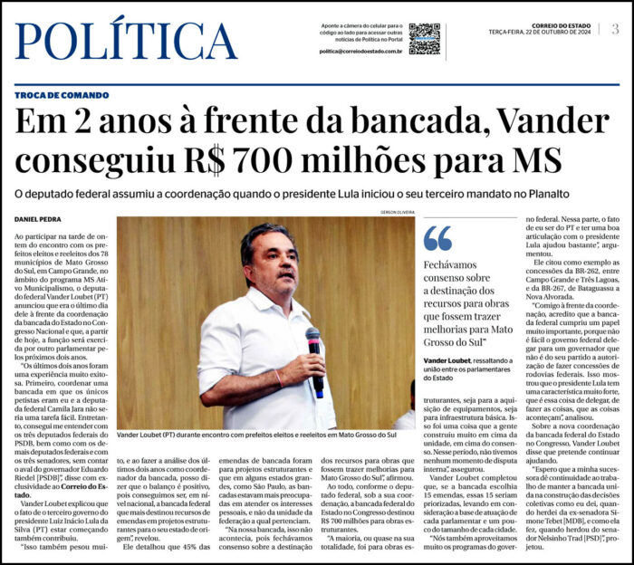 Em 2 anos à frente da bancada, Vander conseguiu R$ 700 milhões para MS