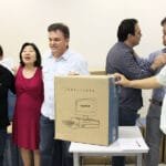 Vander, Shimabukuro e dirigentes da AECNB