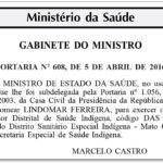 Portaria do Ministério da Saúde com a nomeação de Lindomar