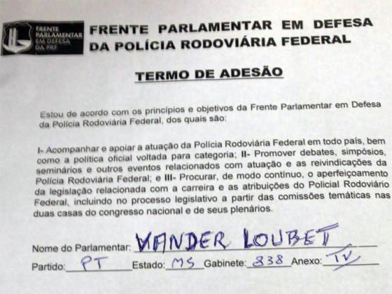 Deputado Vander aderiu &agrave; Frente Parlamentar em Defesa da PRF
