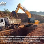 Escavadeira hidráulica é maquinário essencial para recuperação e manutenção de estradas vicinais