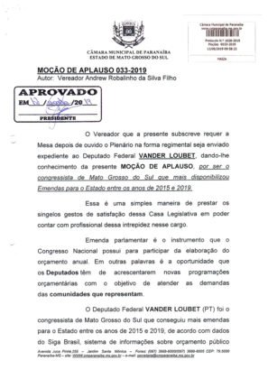 Vereador Robalinho parabenizou Vander por sua atua&ccedil;&atilde;o em prol de Parana&iacute;ba e de todo o MS