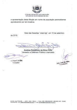 Vereador Robalinho parabenizou Vander por sua atua&ccedil;&atilde;o em prol de Parana&iacute;ba e de todo o MS